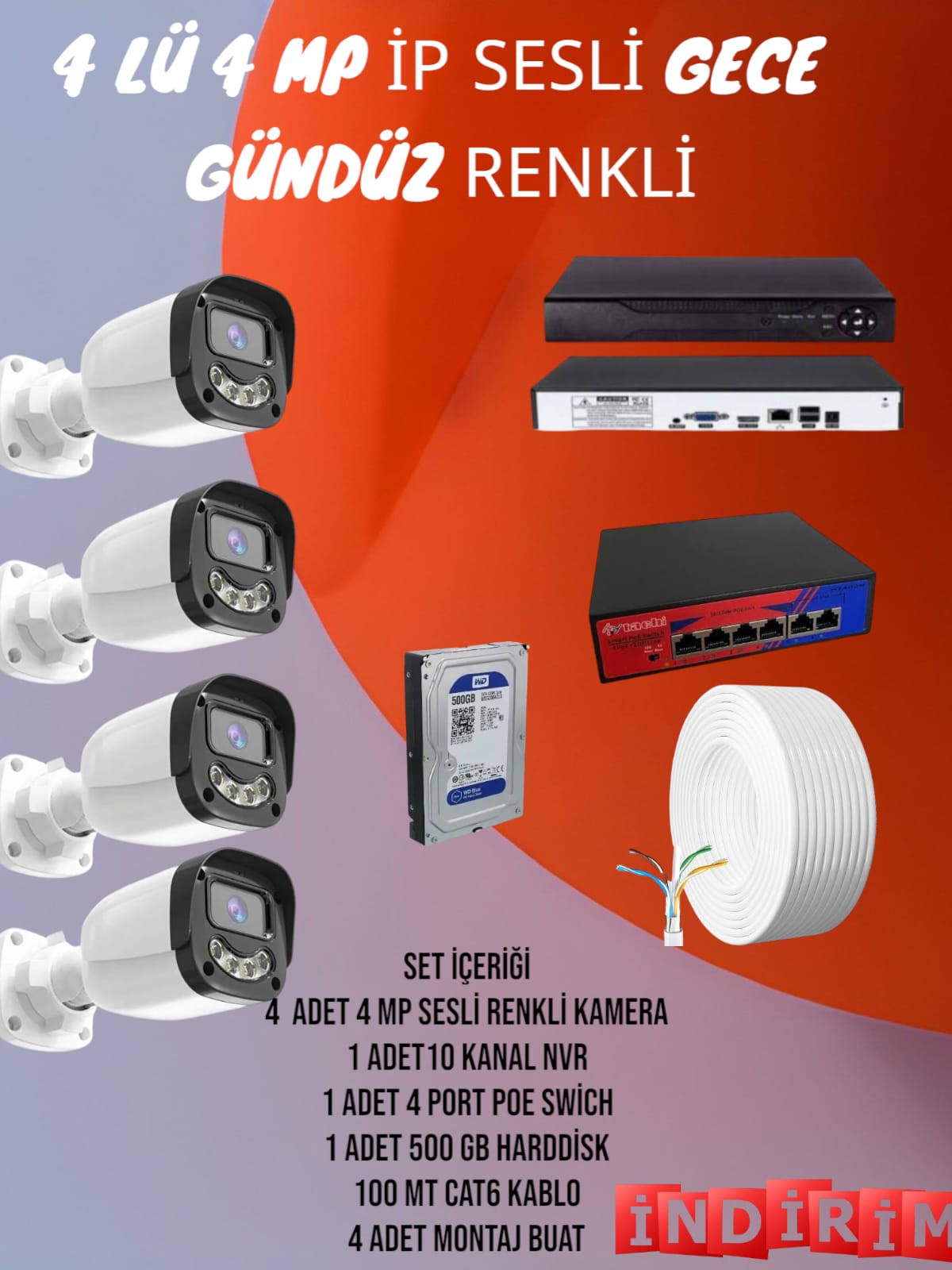 4 LÜ RENKLİ SESLİ İP 4 MP POE Lİ SET
